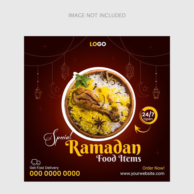 Vettore post sui social media sulla vendita di cibo per il ramadan design del banner del ristorante con un design del post modificabile