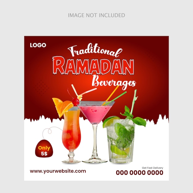 Post sui social media sulla vendita di cibo per il ramadan design del banner del ristorante con un design del post modificabile