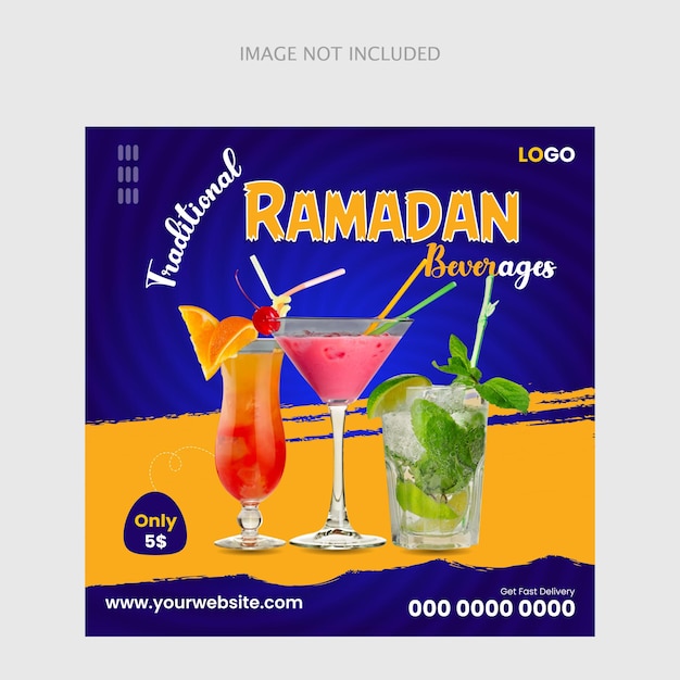 Modello di post sui social media e banner web per la vendita di cibo per il ramadan