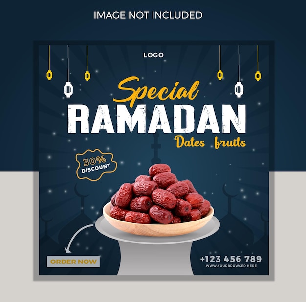 Banner per post sui social media per cibo ramadan o modello di banner per post di frutta instagram