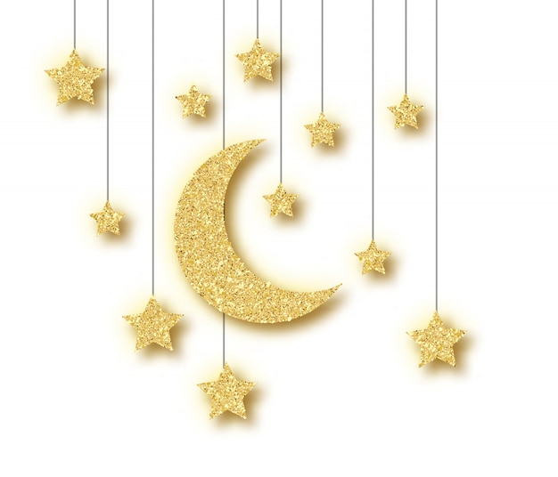 Ramadan gouden die decoratie op witte achtergrond wordt geïsoleerd.