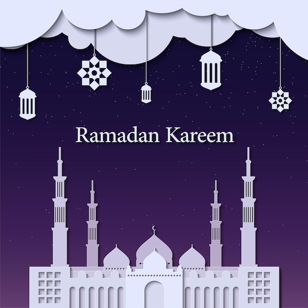 Ramadan Greeting Card With Paper Cut Effect