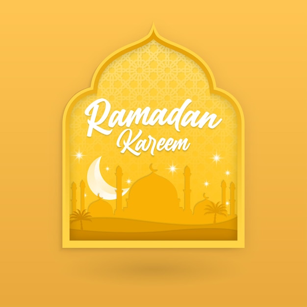 Ramadan greeting design with middle eastern ornaments mosque silhouette stars and crescent moon