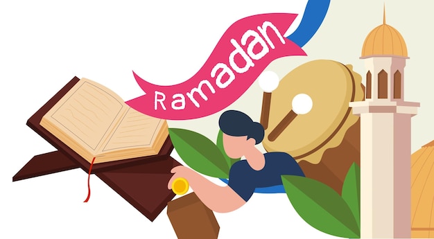 Illustrazione di saluto del ramadan della brillante composizione di lettere di ramadan kareem del mese santo musulmano