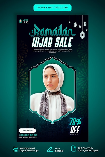 Ramadan Hijab Sale Social Media Verhaal Promotie Design Premium Template EPS