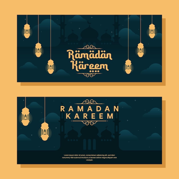 Ramadan horizontale banner illustratie in plat ontwerp