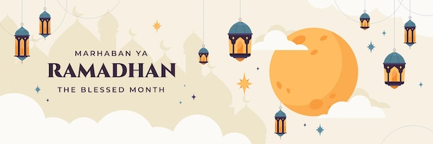 Ramadan horizontale banner met plat ontwerpelement