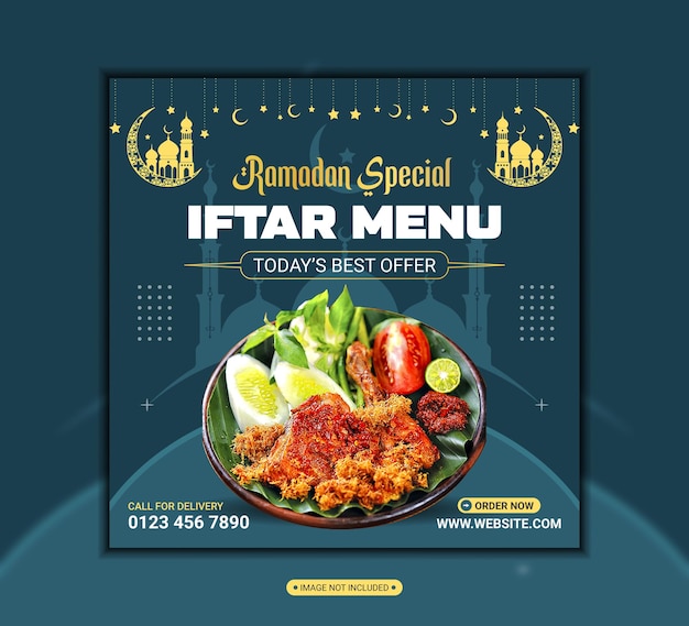 Ramadan iftar food menu social media post banner template