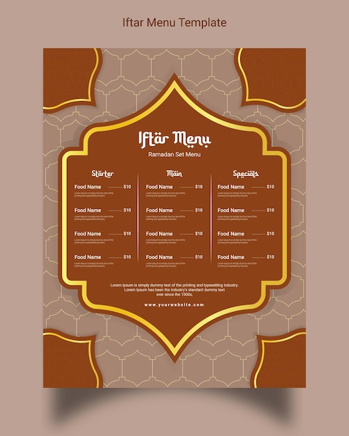 Vettore disegno del modello di menu ramadan iftar.