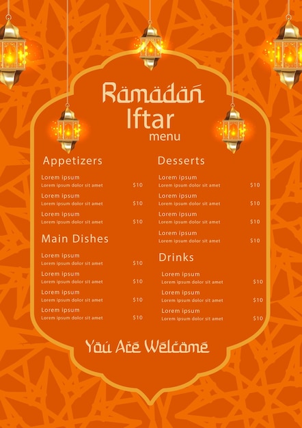 Vettore modello di menu per la festa di iftar del ramadan