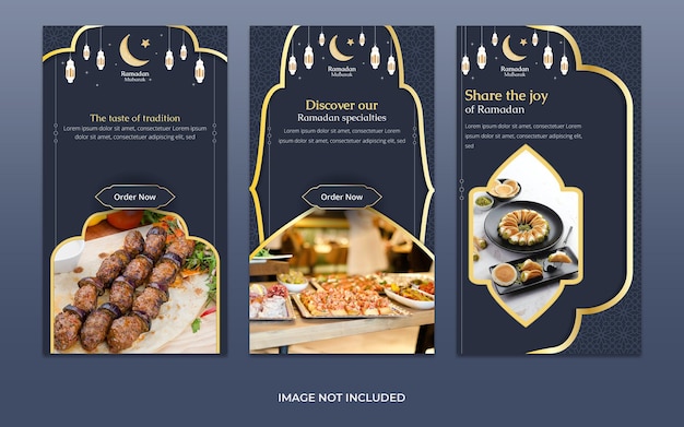 Vettore raccolta di storie di ramadan iftar promo instagram