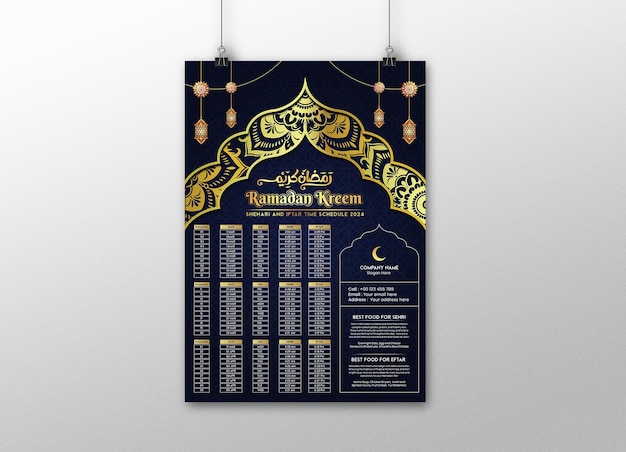 Vector ramadan iftar schedule calendar design template