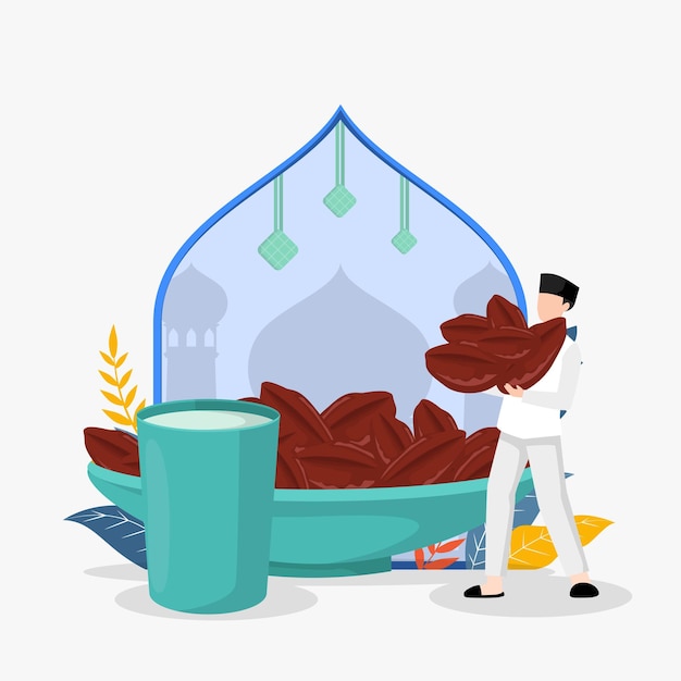 라마단 Iftar 시간 벡터 평면 그림