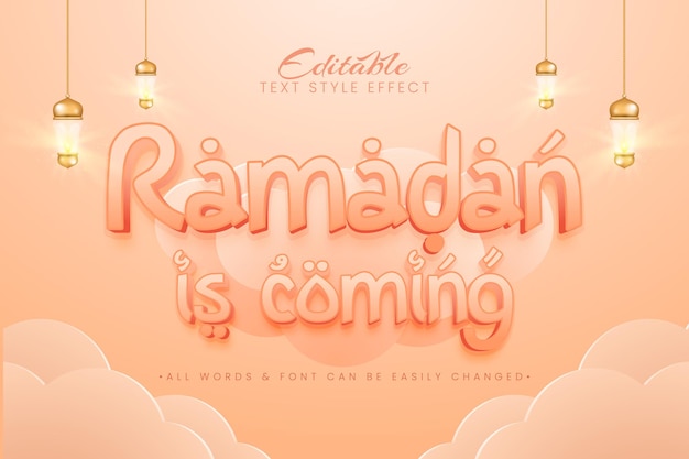 Ramadan is coming 3d text style effect. editable islamic illustrator text style.