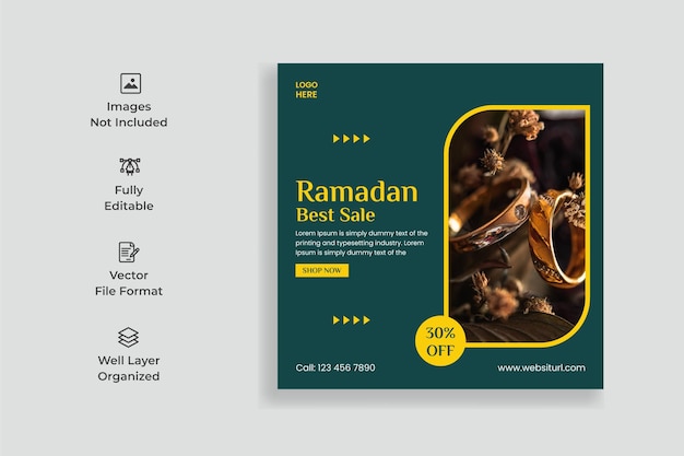 Ramadan jewelry sale social media post template and Ramadan sale promotion social media post banner