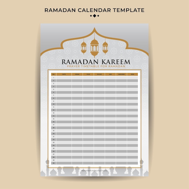 Ramadan-kalender met iftar-tijdschematabel