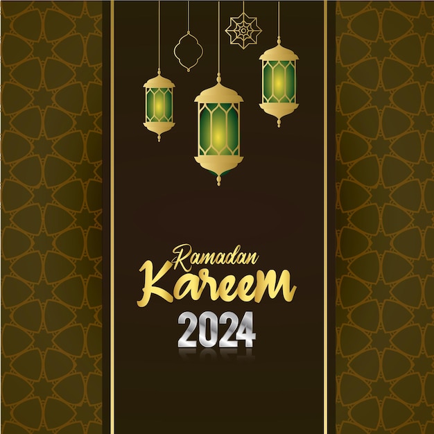 Premium Vector Ramadan kareem 2024 banner with yellow and brown