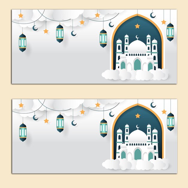 Рамадан Карим 2024 Векторный набор поздравительных карточек золотой полумесяц баннер флаер дизайн