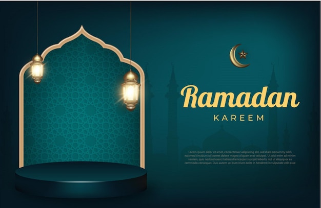Шаблон баннера Ramadan kareem 3d с исламскими декоративными предметами