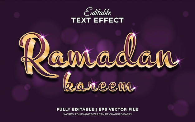 Ramadan kareem 3d bewerkbaar teksteffect met glamour paars kleurenthema