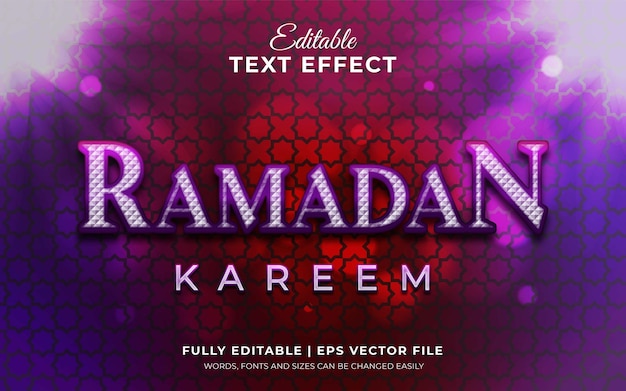 Vettore effetto di testo modificabile 3d ramadan kareem con tema di colore viola glamour