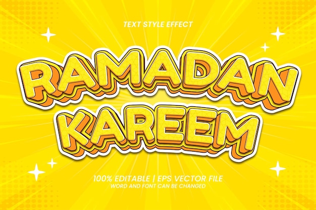 Effetto di testo modificabile in stile cartone animato piatto ramadan kareem 3d