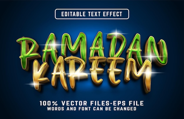 Ramadan kareem 3d-teksteffect met premium vectoren in gouden stijl