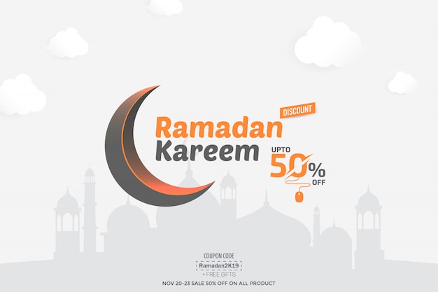 Banner di vendita del 50% di ramadan kareem