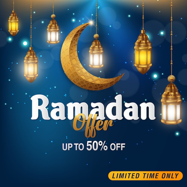 Ramadan Kareem-aanbieding voor maanduitverkoop, bannersjabloon