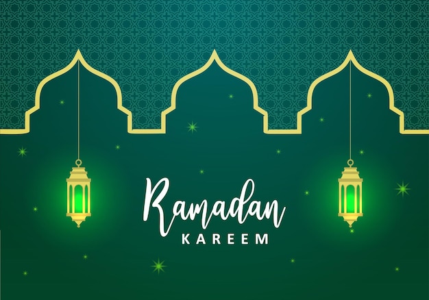 Ramadan kareem achtergrond banner poster islamitische groet met groene lantaarn en islamitisch ornament