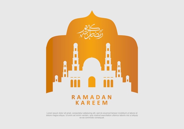 Ramadan kareem achtergrond banner poster wenskaart met grote moskeekalligrafie en bruin islamitisch ornament