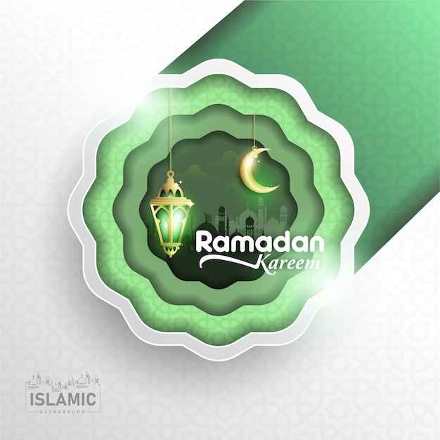 Ramadan kareem achtergrond in papierkunst of papier gesneden stijl vector