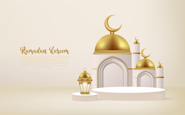 ramadan kareem achtergrond met gouden lamp en podium