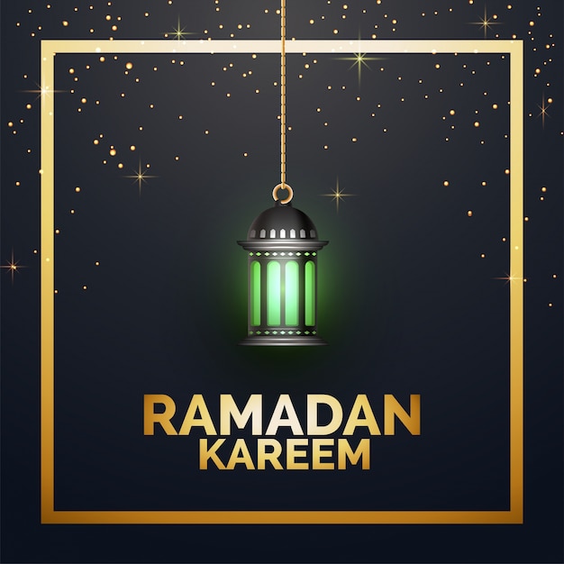 Ramadan kareem achtergrond met lantaarn en gouden frame