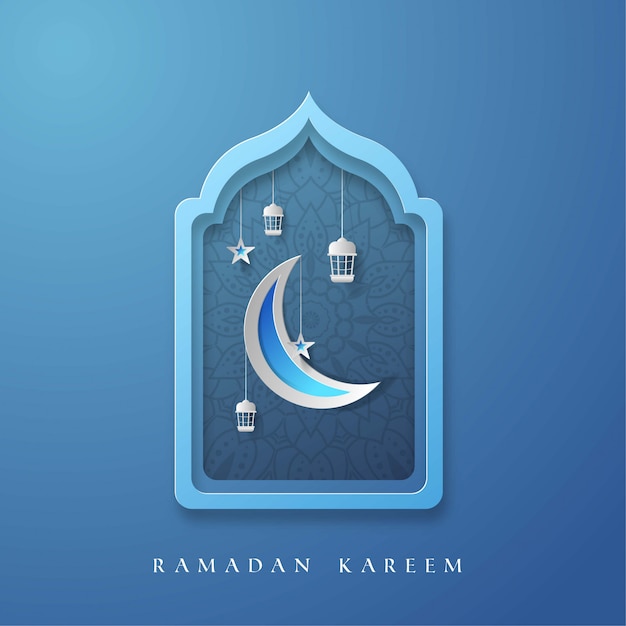 Ramadan kareem achtergrond met maan, ster en latern illustratie