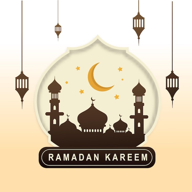 Ramadan kareem achtergrond met moderne moskee silhouet ontwerpsjabloon