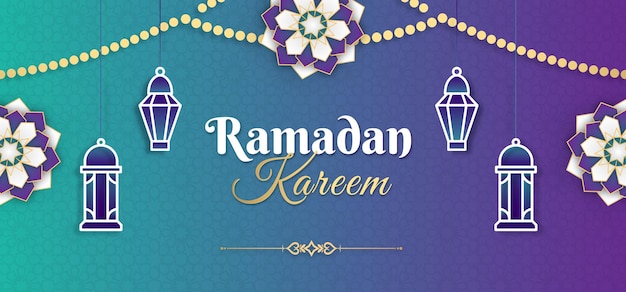 Vector ramadan kareem achtergrondontwerp in papieren stijl