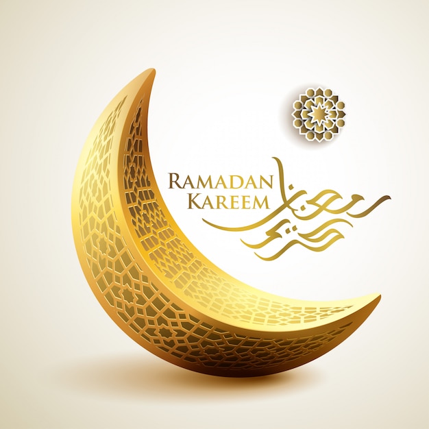 Vector ramadan kareem arabic calligraphy and islamic crescent moon