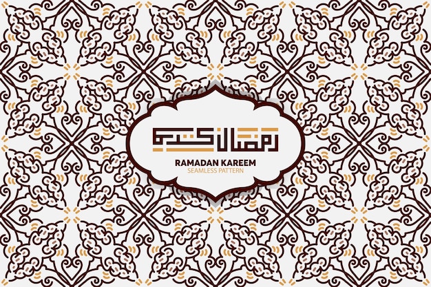 Vector ramadan kareem arabic calligraphy with seamless pattern background