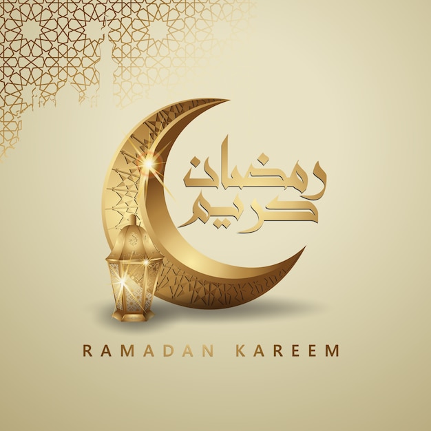 Ramadan Kareem Arabische kalligrafie en halve maan voor wenskaart.