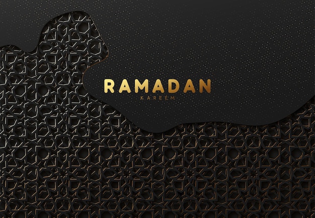 Vector ramadan kareem. background black and gold with arabic pattern. creative design greeting card, banner, poster. traditional islamic holy holiday.
