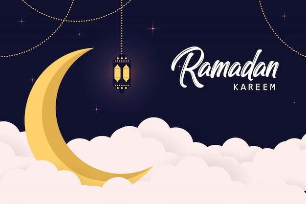 Ramadan kareem background design paper cut themed in the night