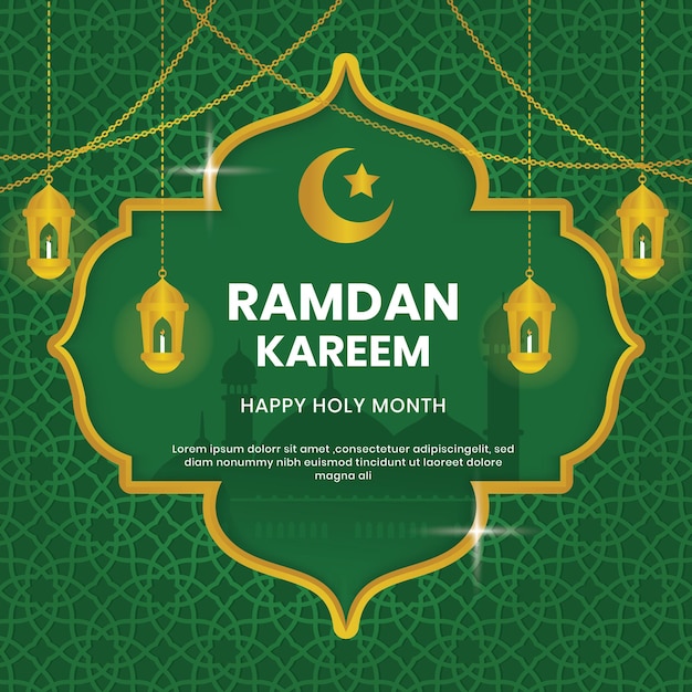 ラマダン・カリーム (Ramadan Kareem) の背景デザインのテンプレート金色の装飾ソーシャルメディアの投稿テンプレート