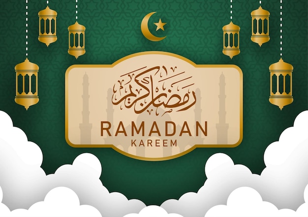 Ramadan kareem background and greeting card with lantern