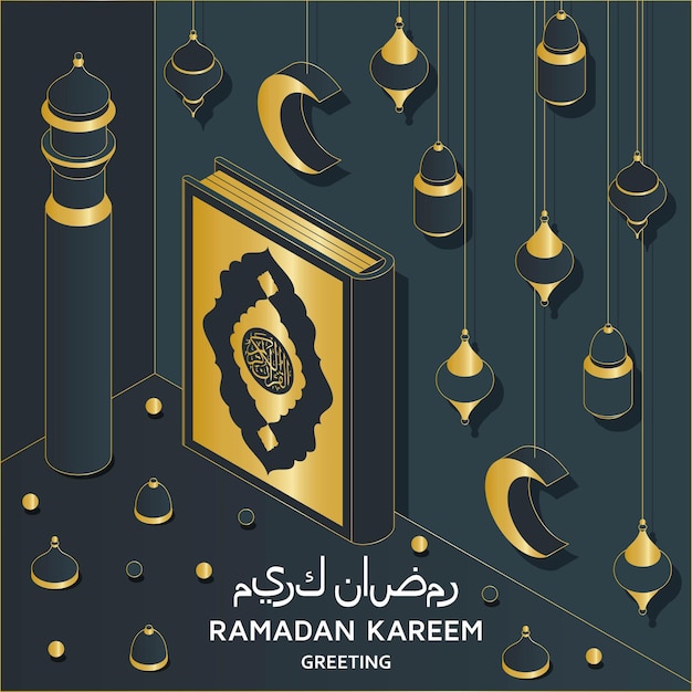 Ramadan kareem background isometric islamic arabic mosque lanterns c