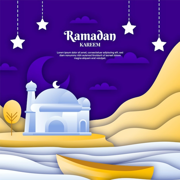 Ramadan Kareem background in paper style concept