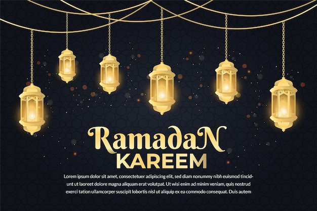 Cartolina d'auguri della lanterna dell'oro dell'insegna del ramadan dello sfondo del ramadan kareem