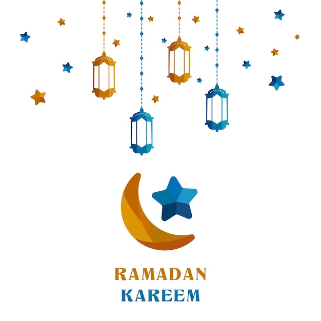 Ramadan kareem background vector with lantern star and moon vector illustration