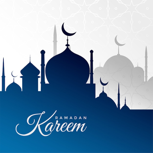 Vector ramadan kareem background with blue mosque silhouette