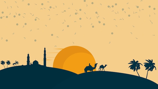 Ramadan kareem background with camel and mosque vector illustration